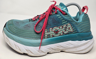 Hoka One Bondi 6 Women Size 8.5 Teal Pink Athletic Running Shoes Comfort Sneaker