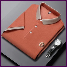 Men Embroidered Cotton Polo Shirt Short Sleeve Comfortable Top