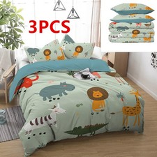 3PCS Green Different Animals Duvet Cover Set Soft Bedding Set With 2 Pillowcases