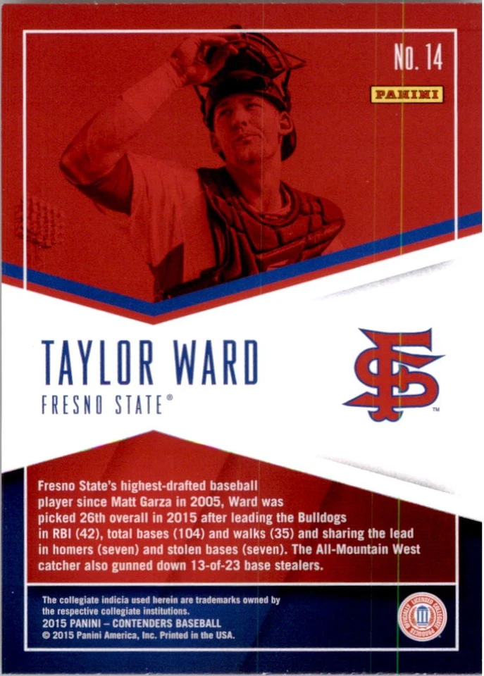 2015 Panini Contenders School Colors #14 Taylor Ward - BB - Image 2 of 2