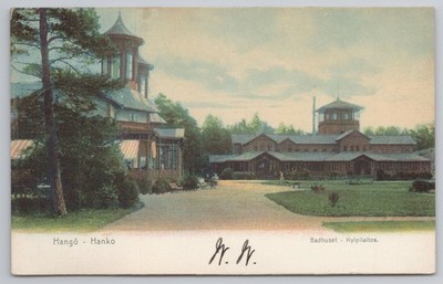 Finnland, Hanko (Hang) Badhuset Spa & Hotel um 1905 Postkarte nach Bradford UK
