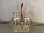 Vintage Wire Style 2 Bottle Milkman's Milk Carrier Caddy With Glass Bottles