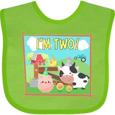 Inktastic I'm Two! Farm Animals Wearing Birthday Party Hats Baby Bib Birthdays