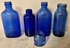 Lot of Vintage Cobalt Blue Glass Bromo Seltzer Nox Ema Milk of Magnesia Bottles
