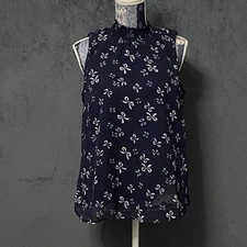 Midnight Sky Blouse Womens XL Blue Bows Sleeveless High Neck Swing Top Coquette