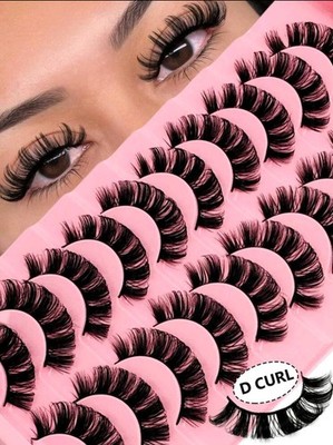 Rikuaild 10 Pairs Russian Strip Lashes Cross D Curl Volume False Eyelashes