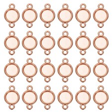 50 Pcs Round Blank Pendant Trays, 8mm Bezels Connector Settings, Rose Gold