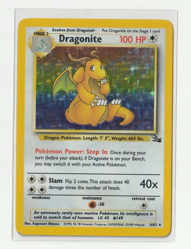 Dragonite 4/62 Fossil Holo Pokémon 1999 MP - Imagen 1 de 2