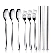IQCWOOD Spoons and Forks Set, Flatware , 3 Pair Silverware Korean Utensil ,