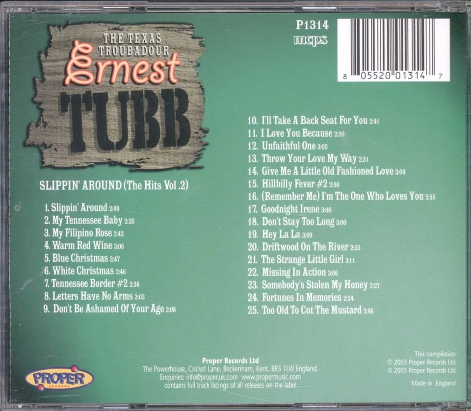Ernest Tubb Slippin' Around (The Hits Vol. 2) CD UK Proper  (2) 2003 P1314 - Image 2 of 3