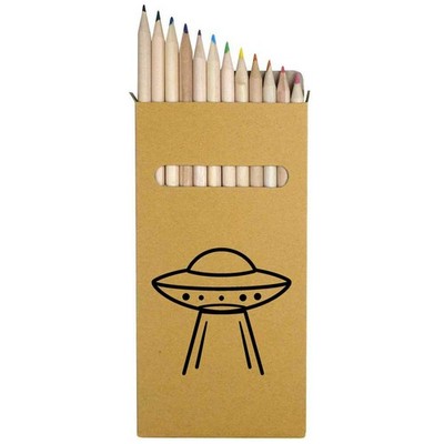 12 x 'UFO Line Art' Long 178mm Coloured Pencils / Pencil Set (PE00088931)