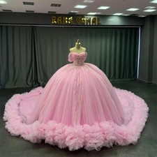 Shiny Pink Quinceanera Dresses Off the Shoulder Beading Crystal Sweep Train