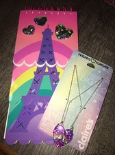Claire  s Eiffel Tower Paris Rainbow Notebook Diary Bff Heart Necklace Jewelry