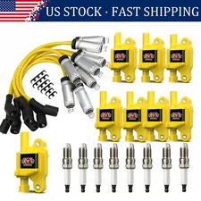 High Performance Ignition Coil + Spark Plug & Wire For Chevy GMC 5.3L 6.2L UF413