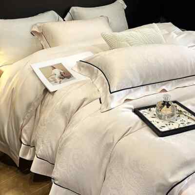 Soft Silky Bedding Set Jacquard Natural Duvet Cover Set Bed Sheet Pillowcases