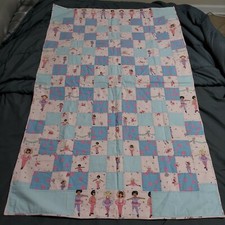 Girl Ballerina Ballet Handmade Pink Blue Blanket 49 1/2" x 32"