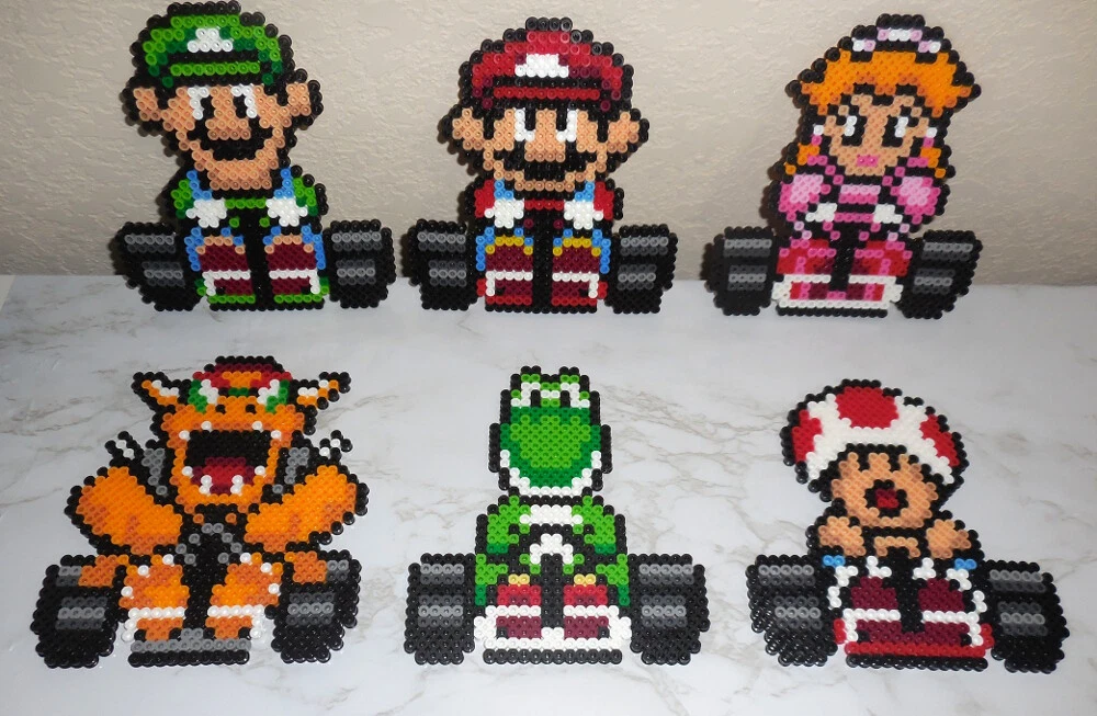 Perler PIxel Bead Art ~ MARIO KART Princess Bowser Toad Luigi Yoshi  handmade