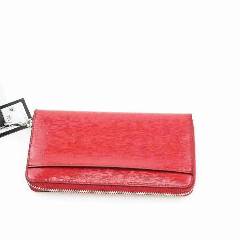 DKNY Patent Sutton Zip Around Red Long Wallet Credit Card Large