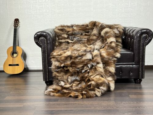 Real Fur Blanket Throw, Fox Fur Blanket throw, Genuine fur blanket, Real Fox fur - Picture 1 of 8