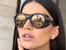 Vintage Mens Womens Shades Steampunk Goth Oval Retro Biker Goggles Sunglasses