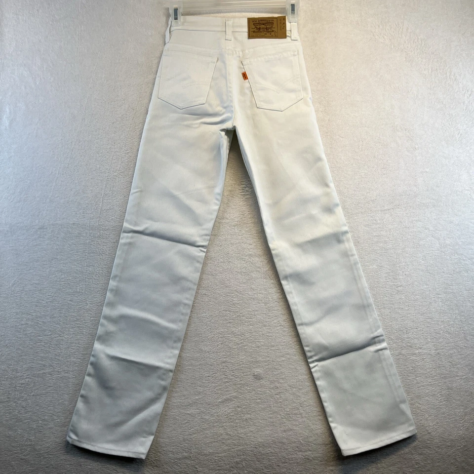 Jeans vintage Levis 719-1851 25x30 reto branco estudante laranja aba NOS Youth - Imagem 3 de 4