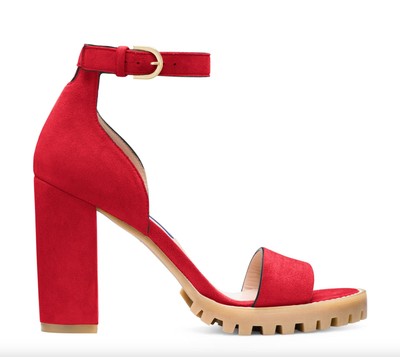 Stuart Weitzman Winona Women Red Sandals Suede Leather Ankle Strap Heels Shoes