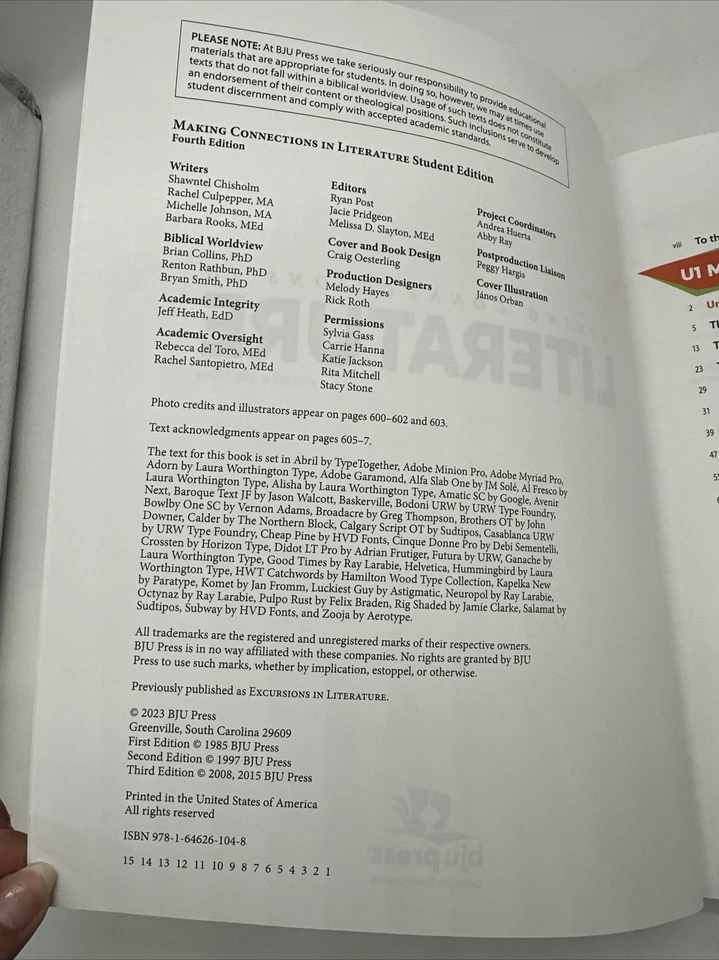 Bob Jones Making Connections in Literature Student Text (4th ed.) 8th Grade NEW - Image 2 of 4