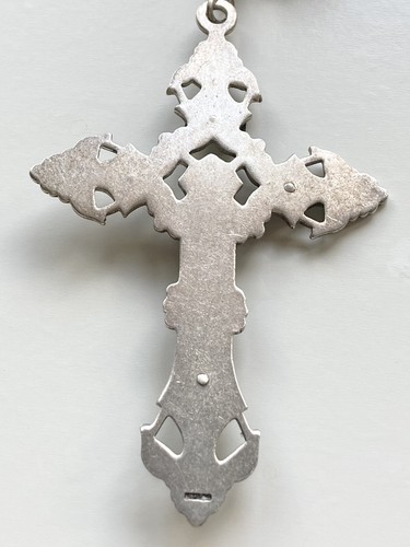 Vintage STERLING SILVER & Faceted Crystal Religious Rosary Beads Necklace - Picture 6 of 8