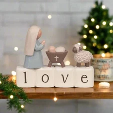 Blossom Bucket Christmas Baby Jesus & Mary Nativity Block Shelf Sitter