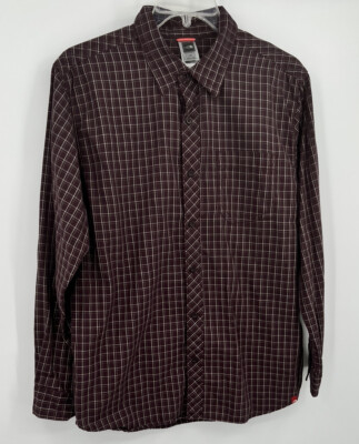 The North Face Shirt Mens Large Check Maroon Button-Up Long Sleeve