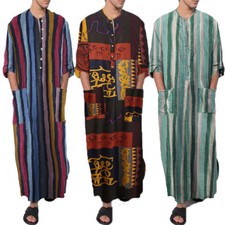 Men Cotton Nightshirt Long Sleeve Nightgown Pajamas Loose Pullover Sleepwear 3XL