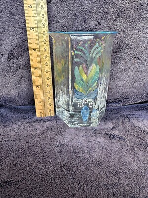 Vintage Glasvase handbemalt 12 cm Orrefors (GUTER ZUSTAND) signiert RSYF