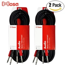 2-PACK Hosa CPP-206 6M Dual 1/4" Moni TS To Same Stereo Interconnect Cable