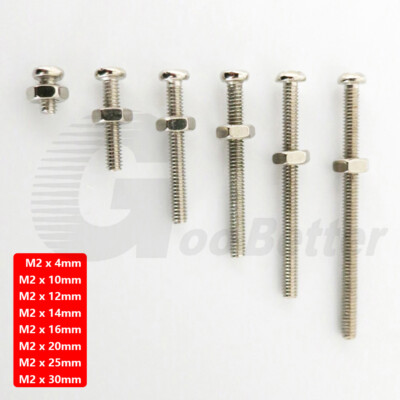 M2 Kreuzschlitz Rund Linsen Kopf Schrauben 4mm-30mm mit Sechskant Muttern Stahl