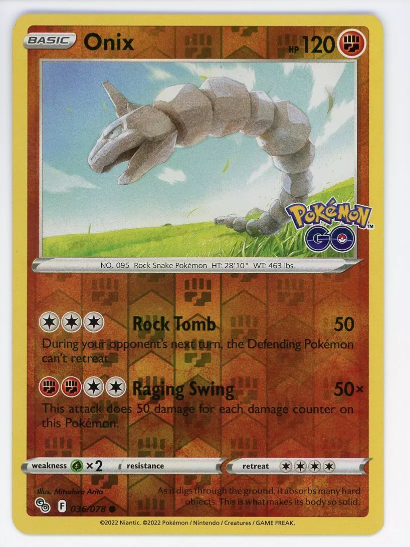 Pokemon ONIX 036/078 - Pokemon GO - Rev Holo - - MINT