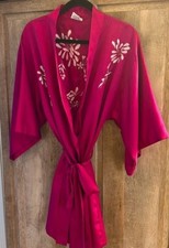 Vintage Small Elyse of California PINK boho Satin Floral Embroidered Robe Kimono