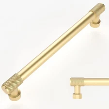 New Amerdeco 10 Pack Brushed Gold Knurled Cabinet Pulls 6.3" Hole Ctr. Fast Ship