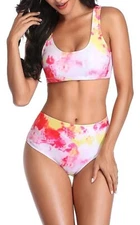 Zylioo Womens Bikini Set Two Piece Scoop Neck Crop Top High Cut Swimsuit-Small 