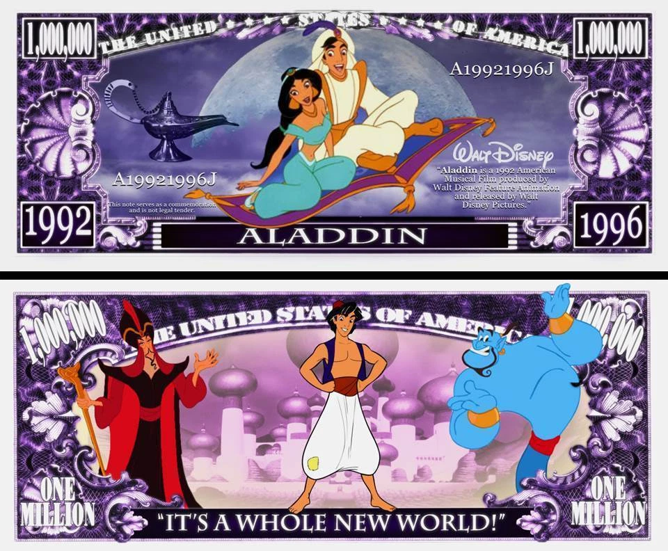 ALADDIN BILLET MILLION DOLLAR! Collection dessin animé Disney 1001 Nuits Aladin