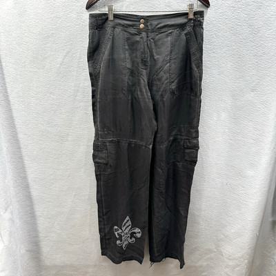 Vintage Cache Pants Womens 4 Charcoal Black Cargo Jeweled Silk y2k 90s READ