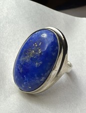 Lapis Lazuli Women  s Size 6.5 Ring Silvertone Setting Gorgeous