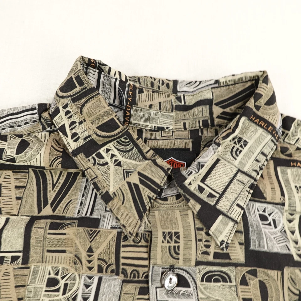 Camisa Harley Davidson Para Hombre Grande Beige Motocicletas Hawaiana Abotonada Motociclista Campamento Foto 2 de 4