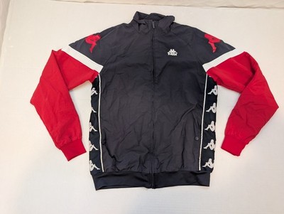 Kappa Men Full Zip Track Jacket Navy Red Logo Tape Athletic Windbreaker Size M