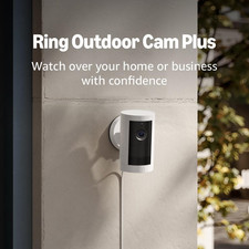 Ring Outdoor Cam Plus Plug In 2K Security Camera Color Night Vision White