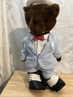 VINTAGE 1987 MBI TAIWAN JOINTED MR TEDDY BEAR VICTORIAN BEAR & STAND PLUSH TOY