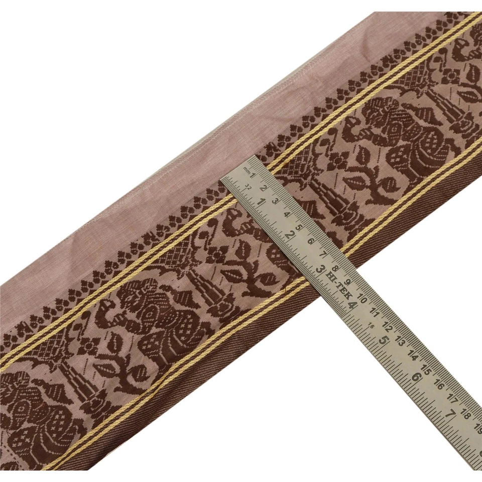 Sanskriti Vintage 1 Yarda Sari Borde Tejido Humano Baluchari Borde Costura Marrón Encaje Foto 3 de 4