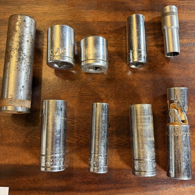 #ad Spark Plug Socket Lot 5 8 13 16 Deep Sockets Husky Goodwrench TAT $26.99