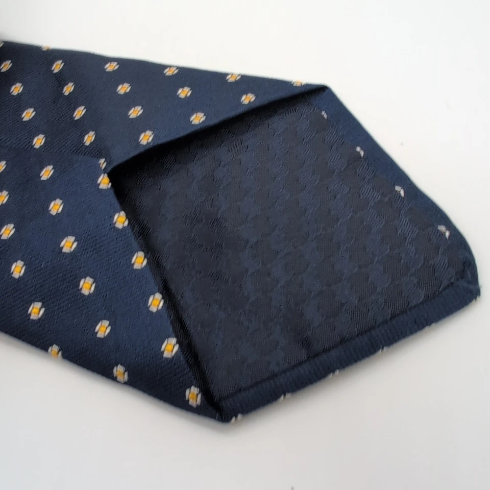 Battistoni Tie Dark Blue & Yellow Silk Dot Print Necktie - Image 3 of 4