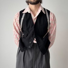 Men's Vintage 1940s French Black Wool Waistcoat Antique Vest