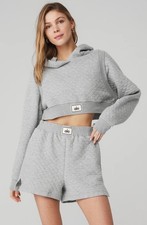 Alo Yoga Quilted Hoodie Arena Boxer Shorts Set Gray Boxing Sweats Small Medium